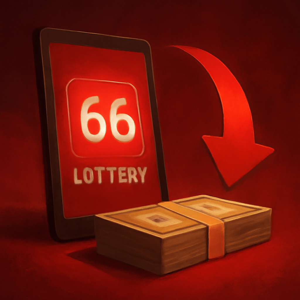 An educational illustration detailing the steps to install the 66 Lottery App on Android.