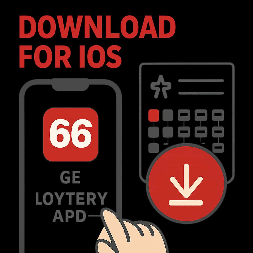 Diagram explaining installation steps for the 66 Lottery App on iOS.