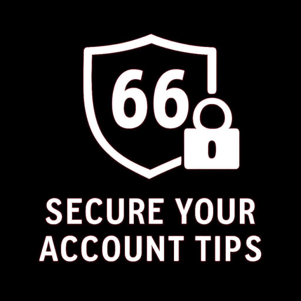 A badge design highlighting secure account tips for the 66 Lottery App.